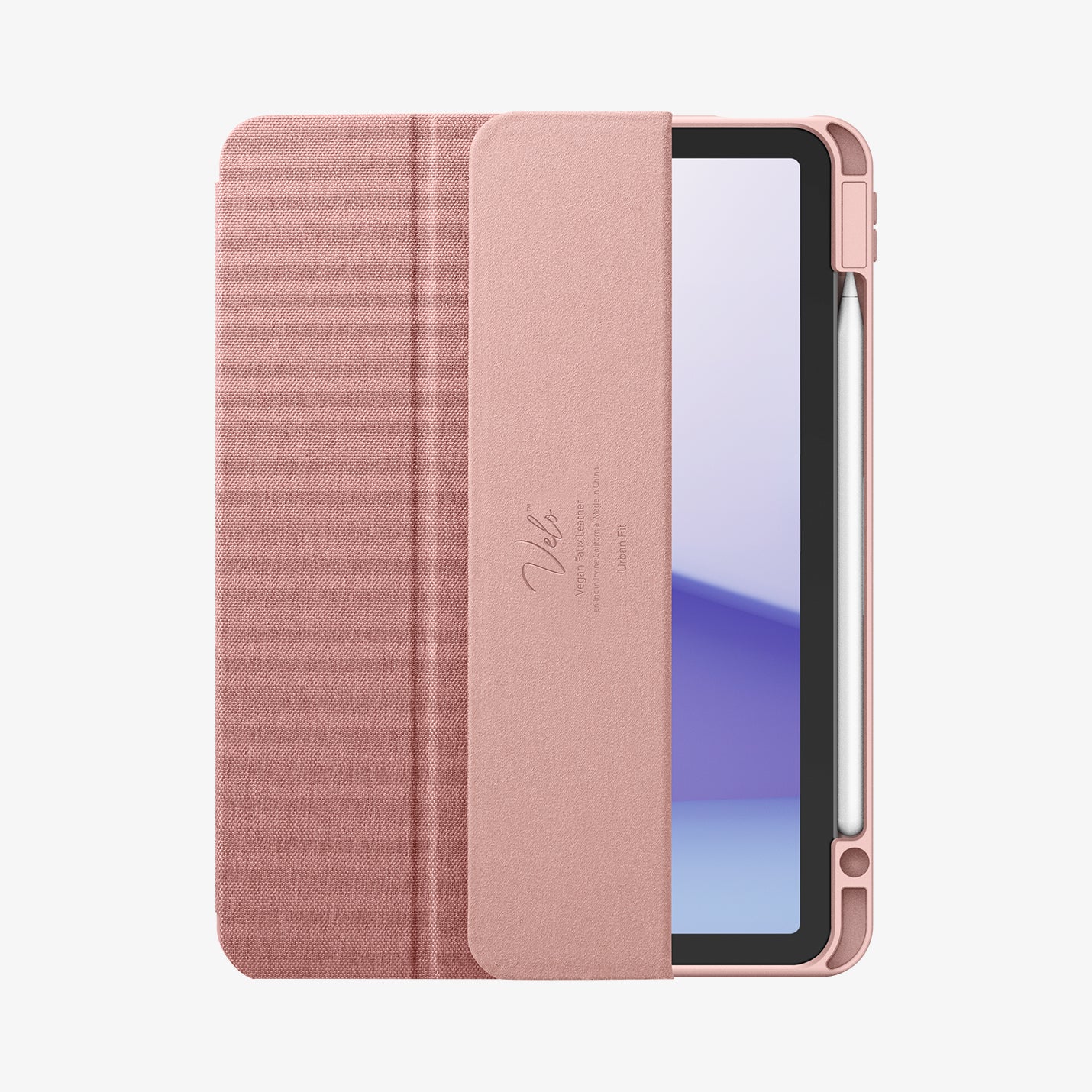ACS07756 - iPad Air 11-inch (2025/2024) Case Urban Fit in Rose Gold showing the front partial open with stylus pen attached