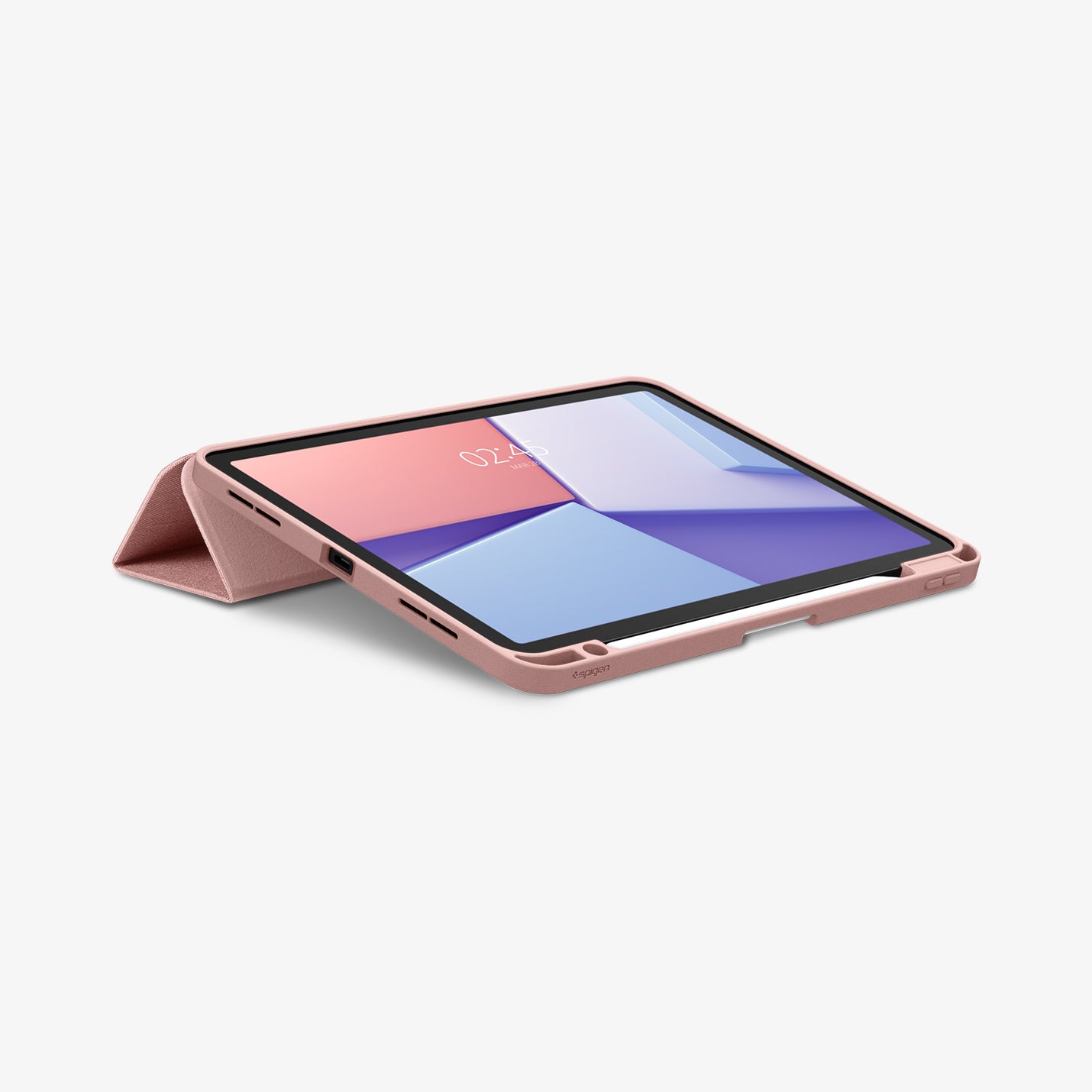 ACS07756 - iPad Air 11-inch (2025/2024) Case Urban Fit in Rose Gold showing the front, partial sides with stylus pen attached while front case propped up as a kickstand