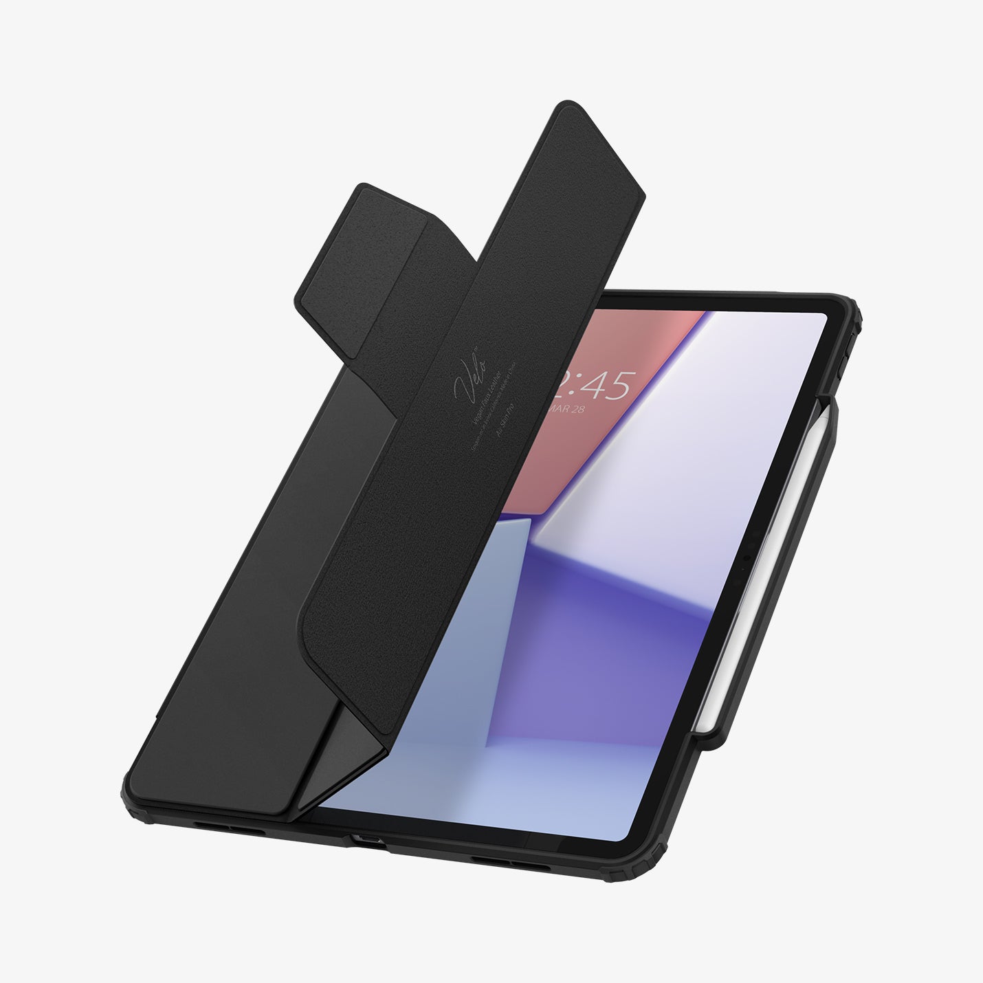 ACS07678 - iPad Air 12.9-inch Case Air Skin Pro in Black showing the front with cover half open with s-pen attached