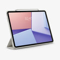 ACS07677 - iPad Air 12.9-inch Case Air Skin Pro in Gray showing the front with device propped up by built in kickstand with s-pen attached