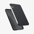 ACS12396 - iPad Mini 8 Nano Pop in Black Sesame showing an angled rear view of an iPad mini case with an Apple Pencil attached along the side
