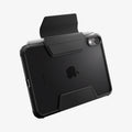 ACS12401 - iPad mini 8 Ultra Hybrid Pro showing the rear protective frame, transparent back panel, and foldable stylus strap in an open position.
