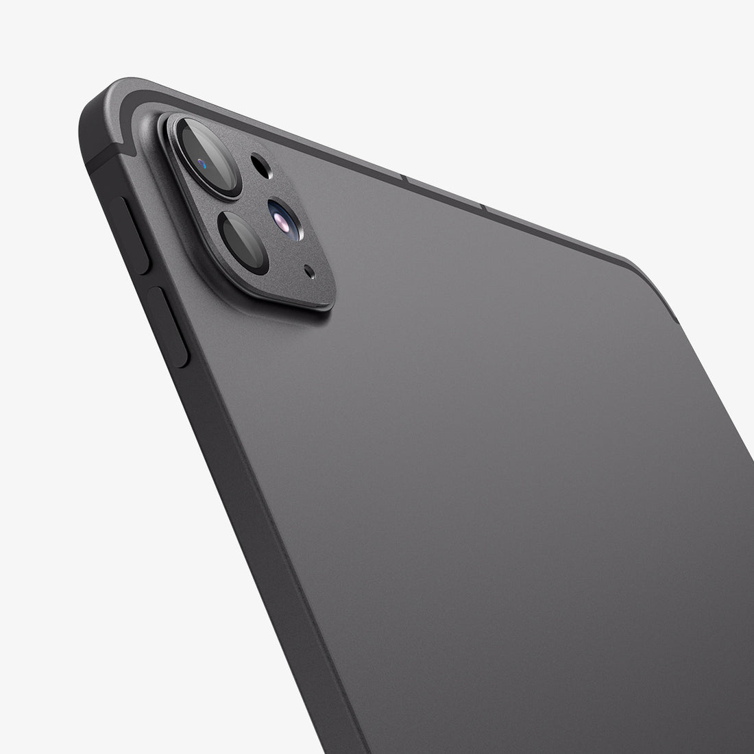 AGL07791 - iPad Pro 13-inch (2024) Optik Pro EZ Fit Lens Protector in Space Black showing the front attached to a device and behind it, is the packaging