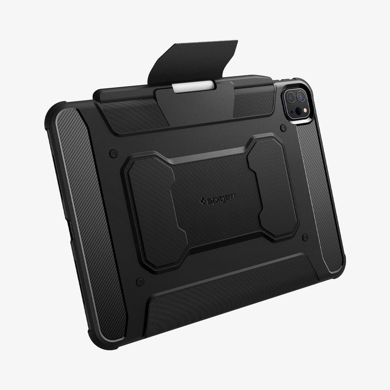 ACS07017 - iPad Pro 11-inch Case Rugged Armor Pro in Black showing the back and partial bottom with case lock partially lifted