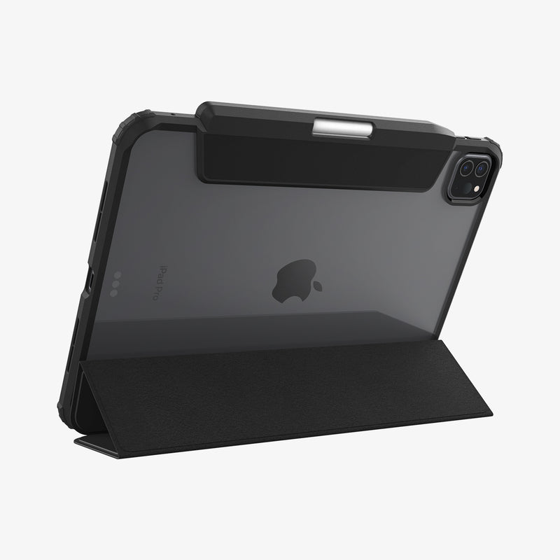 ACS07016 - iPad Pro 11-inch Case Ultra Hybrid Pro in Black showing the back, with front cover folded, propped up behind to serve as a stand