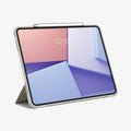 ACS07014 - iPad Pro 12.9-inch Case Air Skin Pro in Gray showing the front with device propped up by built in kickstand with s-pen attached