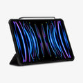 ACS01024 - iPad Pro 11-inch Case Rugged Armor Pro in Black showing the front and partial folded cover converted into kickstand with an s-pen attached