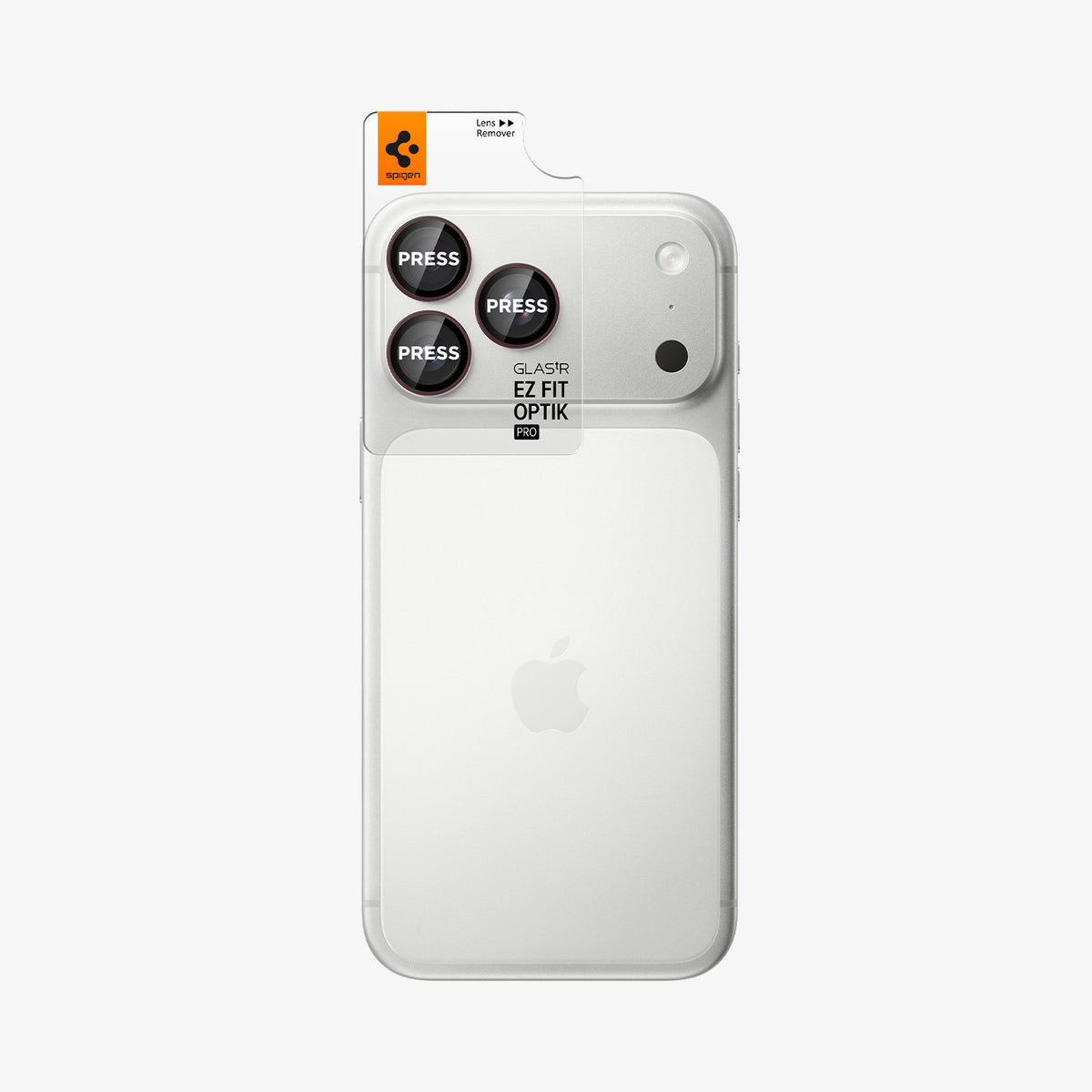 AGL12044 - iPhone 18 Pro Max / iPhone 18 Pro Optik Pro EZ Fit Lens Protector in Dark Cherry showing an alignment tray positioned over the camera lenses for easy installation.