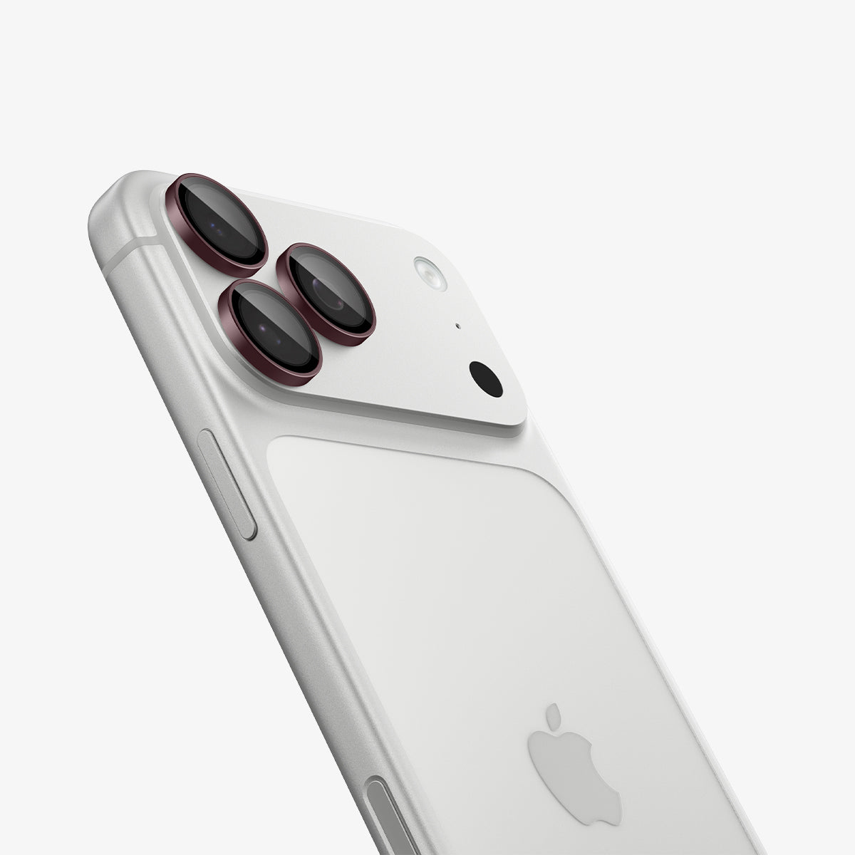 AGL12044 - iPhone 18 Pro Max / iPhone 18 Pro Optik Pro EZ Fit Lens Protector in Dark Cherry showing individual lens protectors installed over the camera lenses.