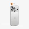 AGL12044 - iPhone 18 Pro Max / iPhone 18 Pro Optik Pro EZ Fit Lens Protector in Dark Cherry showing an alignment tray positioned over the camera lenses for precise installation.