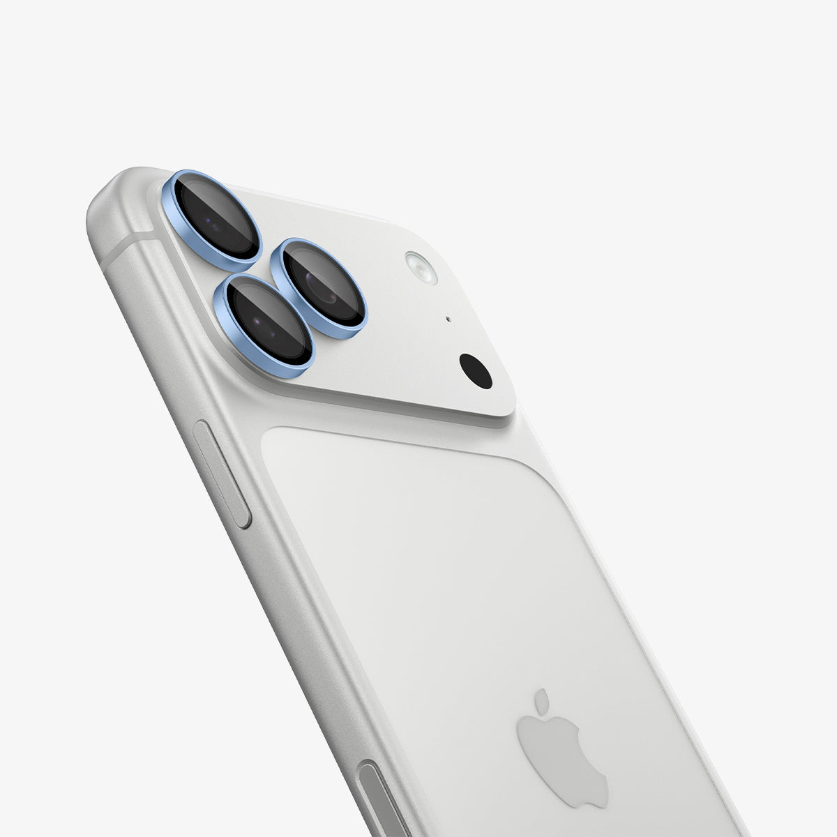 AGL12045 - iPhone 18 Pro Max / iPhone 18 Pro Optik Pro EZ Fit Lens Protector in Light Blue showing individual lens protectors installed over the camera lenses.