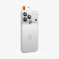 AGL12045 - iPhone 18 Pro Max / iPhone 18 Pro Optik Pro EZ Fit Lens Protector in Light Blue showing an alignment tray positioned over the camera lenses for precise installation.