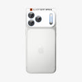 AGL12037 - iPhone 18 Pro Optik Pro XL EZ Fit Lens Protector in Light Blue showing an alignment tray positioned over the camera area for precise installation.