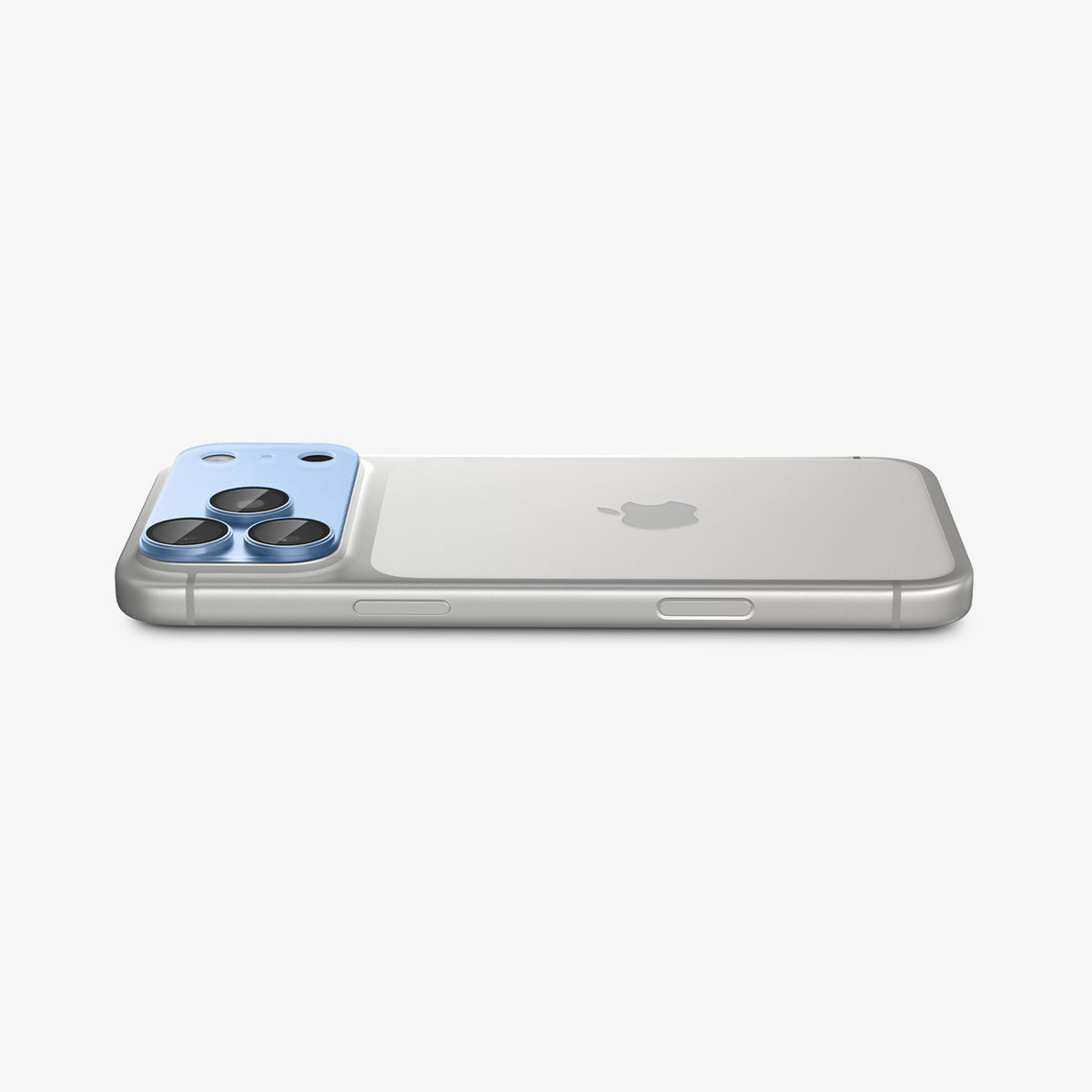 AGL12037 - iPhone 18 Pro Optik Pro XL EZ Fit Lens Protector in Light Blue showing the installed lens protector sitting flush along the camera area.