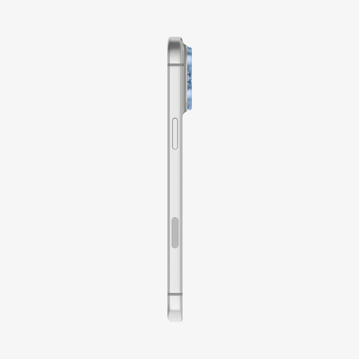 AGL12037 - iPhone 18 Pro Optik Pro XL EZ Fit Lens Protector in Light Blue showing the slim profile of the installed lens protector from the side.