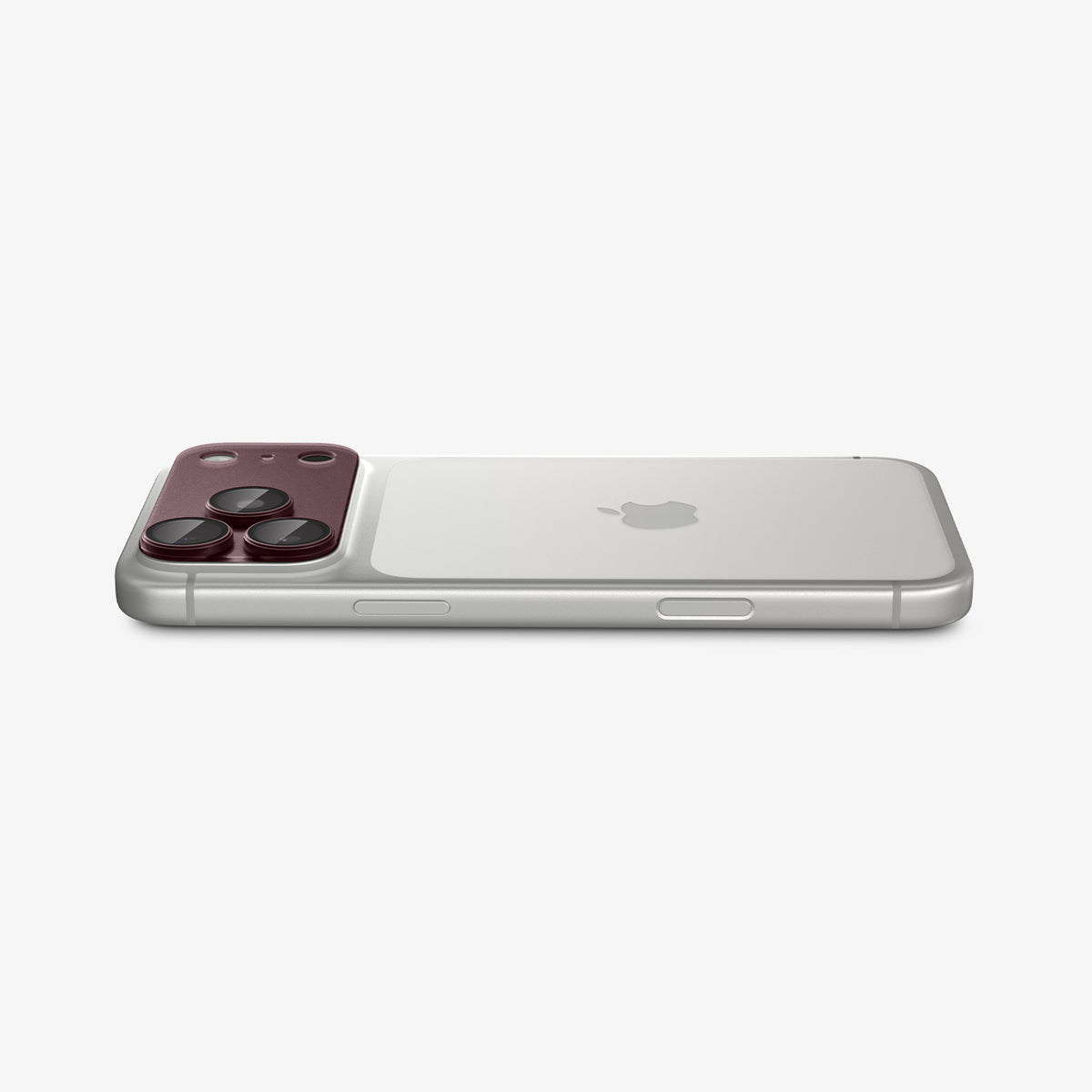 AGL12036 - iPhone 18 Pro Optik Pro XL EZ Fit Lens Protector in Dark Cherry showing the installed lens protector sitting flush along the camera area.