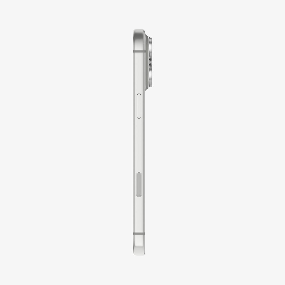 AGL12038 - iPhone 18 Pro Optik Pro XL EZ Fit Lens Protector in Silver showing the slim profile of the installed lens protector from the side.