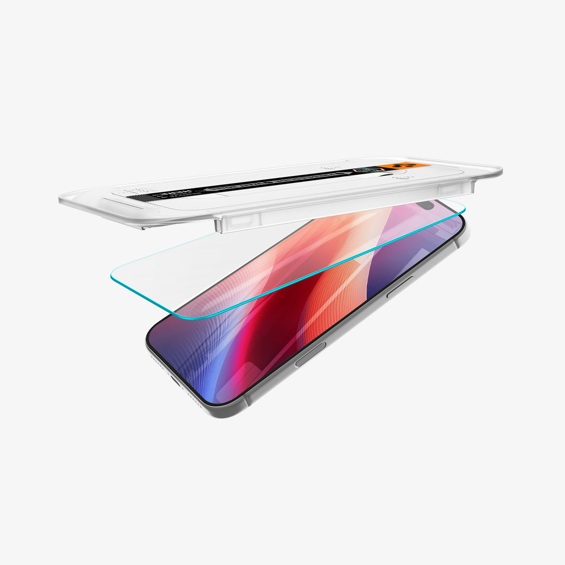 AGL07907 -  iPhone 18 Pro Max / iPhone 17 Pro Max GLAS.tR EZ Fit | Sensor Protected showing a screen protector aligned above the display with the installation tray.