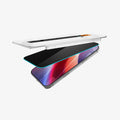 AGL12029 - iPhone 18 Pro Max Pro GLAS.tR EZ Fit | Privacy showing a screen protector aligned above the display with the installation tray.