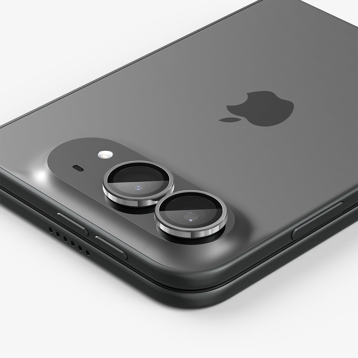 AGL12012 - iPhone Duo Optik Pro EZ Fit Lens Protector in Star White showing a close-up view of the dual camera lenses with individual lens protectors installed