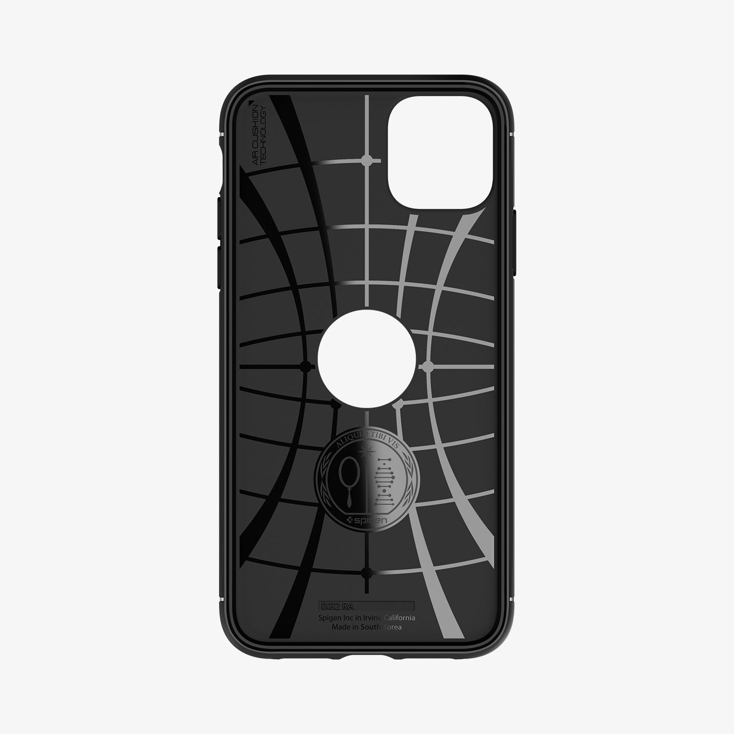 076CS27183 - iPhone 11 Case Rugged Armor in Matte Black showing the inner case with spider web pattern