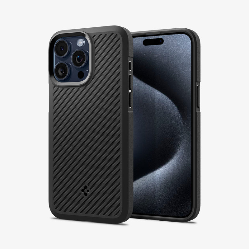 ACS06441 - iPhone 15 Pro Max Case Core Armor in matte black showing the back and front