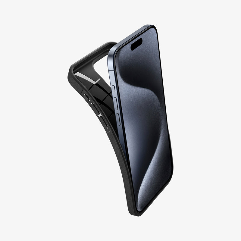 ACS06441 - iPhone 15 Pro Max Case Core Armor in matte black showing the case bending away from the device