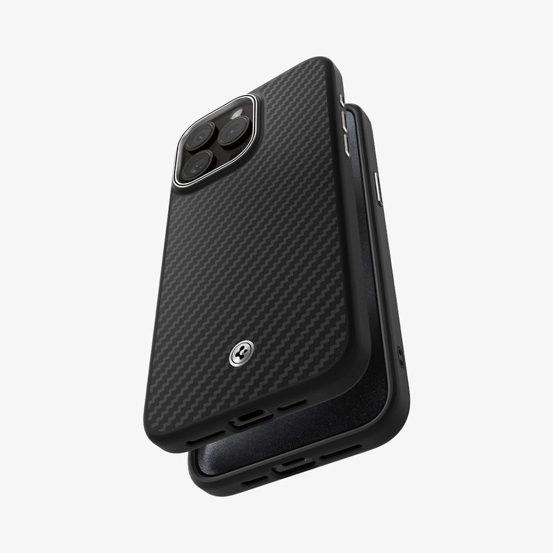 ACS07044 - iPhone 15 Pro Max Case Enzo Aramid (MagFit) in matte black showing the back, front and sides