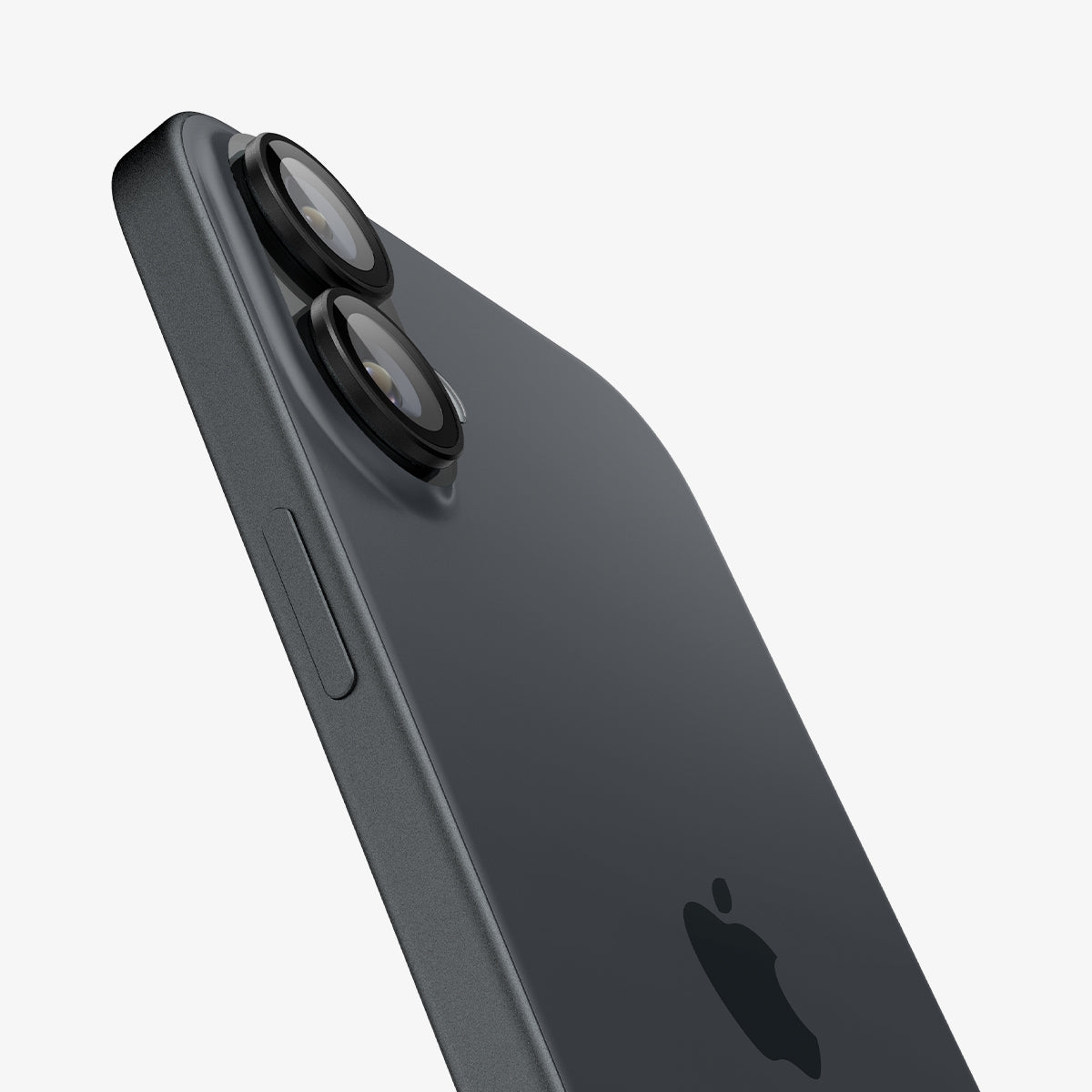 AGL07921 - iPhone 16 Plus / iPhone 16 Optik Pro EZ Fit Lens Protector in Black showing the back and side zoomed in on the camera lens