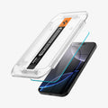 AGL07928 - iPhone 16 Pro GLAS.tR EZ Fit Sensor Protected showing the installation tray hovering above the screen protector and the device