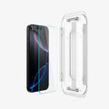 AGL07928 - iPhone 16 Pro GLAS.tR EZ Fit Sensor Protected showing the installation aligned in front of the screen protector and the device