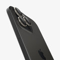 AGL08864 - iPhone 16 Pro Max / iPhone 16 Pro Optik Pro EZ Fit Lens Protector in Titanium showing the back and side zoomed in on the camera lens