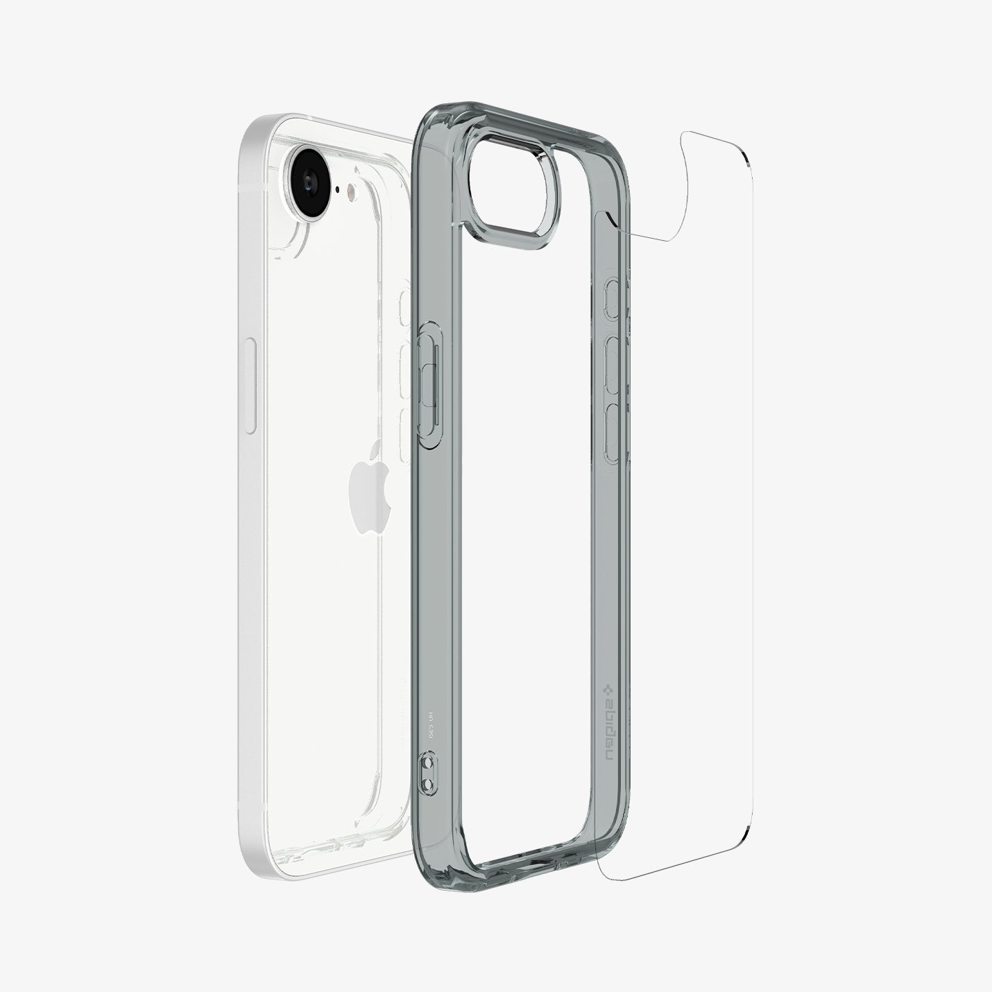 ACS09531 - iPhone 16e Case Ultra Hybrid in Space Crystal showing the back layer aligned with tpu frame and the device