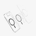 ACS09140 - iPhone 16e Case Ultra Hybrid (MagFit) in Carbon Fiber showing the inner layer hovering above the detached metal ring parts and the case