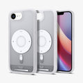 ACS09147 - iPhone 16e Case Ultra Hybrid Classic (MagFit) in Classic Silver showing the back, partial front and sides