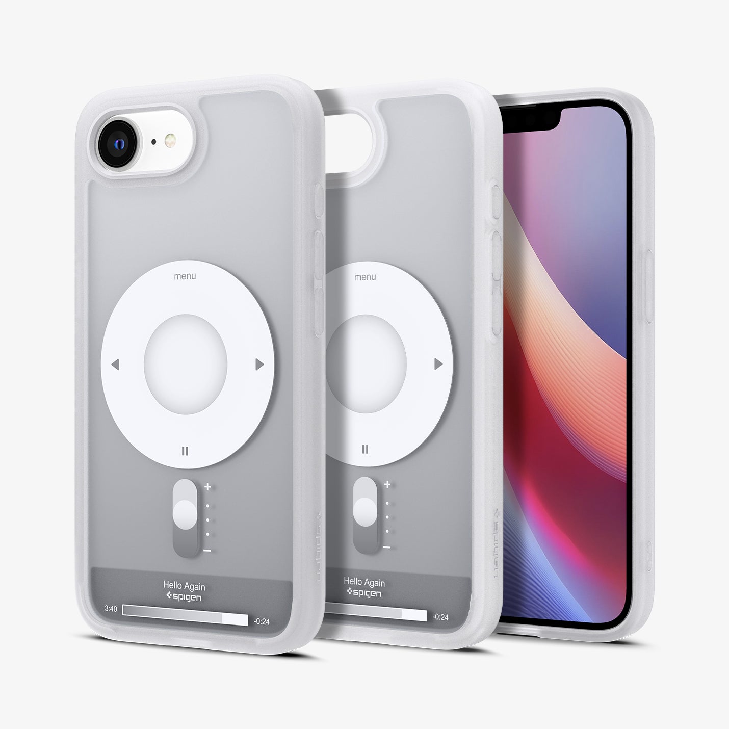 ACS09147 - iPhone 16e Case Ultra Hybrid Classic (MagFit) in Classic Silver showing the back, partial front and sides