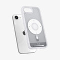 ACS09147 - iPhone 16e Case Ultra Hybrid Classic (MagFit) in Classic Silver showing the back, partial side and bottom hovering above the device