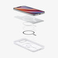 ACS09147 - iPhone 16e Case Ultra Hybrid Classic (MagFit) in Classic Silver showing the device, hovering above the detached inner layer, metal ring parts, and the case