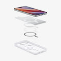 ACS09147 - iPhone 17e Case Ultra Hybrid Classic (MagFit) in Classic Silver showing the device, hovering above the detached inner layer, metal ring parts, and the case