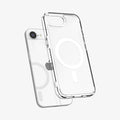 ACS09145 - iPhone 16e Case Ultra Hybrid (MagFit) in Frost White showing the back, partial side and bottom hovering in front of the device