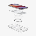 ACS09142 - iPhone 17e Case Ultra Hybrid Zero One (MagFit) in Zero One White showing the device hovering above the detached inner layer, metal ring parts and the case