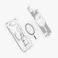 ACS09142 - iPhone 17e Case Ultra Hybrid Zero One (MagFit) in Zero One White showing the inner layer hovering in front of the detached metal ring and the case