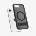 ACS09149 - iPhone 16e Case Ultra Hybrid S (MagFit) in Frost Black showing the back, partial side and bottom hovering in front of the device