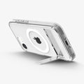 ACS09148 - iPhone 16e Case Ultra Hybrid S (MagFit) in Clear White showing the back, partial side and bottom propped up with the built-in kickstand