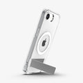 ACS09148 - iPhone 16e Case Ultra Hybrid S (MagFit) in Clear White showing the back, partial side propped up with the built-in kickstand in portrait style