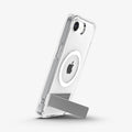 ACS09148 - iPhone 17e Case Ultra Hybrid S (MagFit) in Clear White showing the back, partial side propped up with the built-in kickstand in portrait style