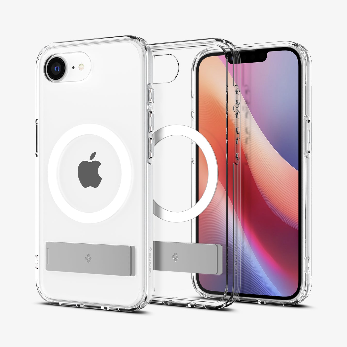 ACS09148 - iPhone 16e Case Ultra Hybrid S (MagFit) in Clear White showing the back with and without the device, partial front and sides