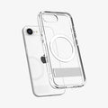 ACS09148 - iPhone 16e Case Ultra Hybrid S (MagFit) in Clear White showing the back, partial side and bottom hovering in front of the device