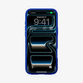 ACS11342 - iPhone 17 Pro Max Arcade case showing front view with screen on and transparent blue frame