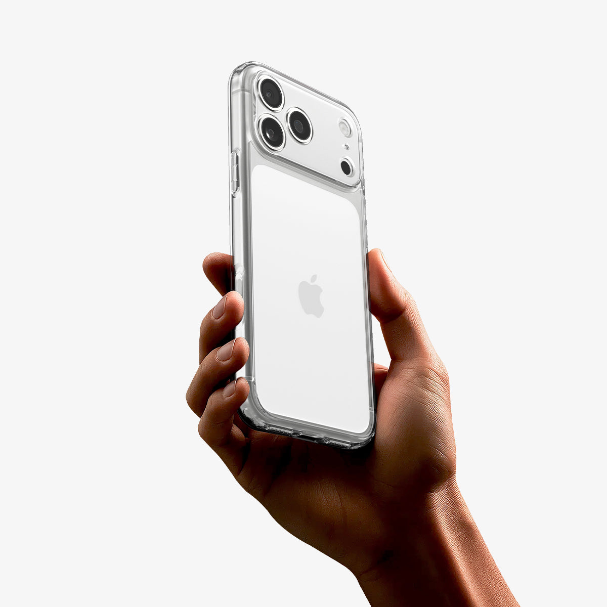 ACS10033 - iPhone 17 Pro Max Ultra Hybrid in Crystal Clear showing the device holding with the hand